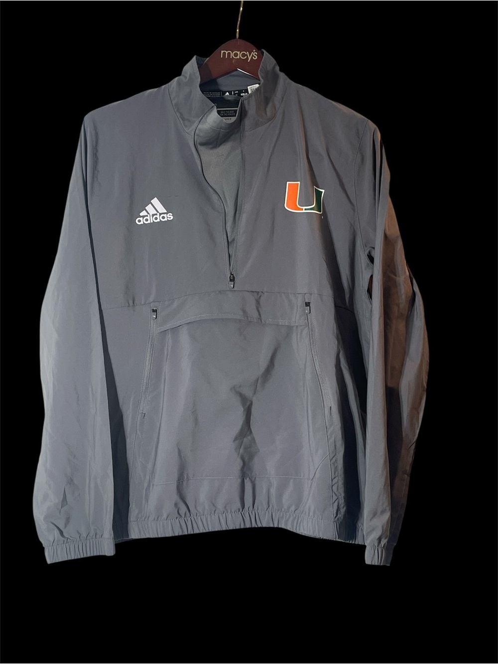 adidas Men’s Gray Windbreaker with Orange & Green Miami U Logo